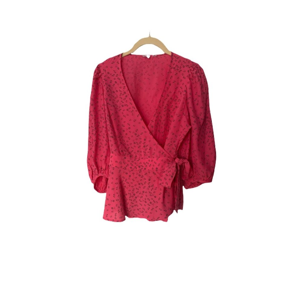 Gap Coral Floral Wrap Around Blouse